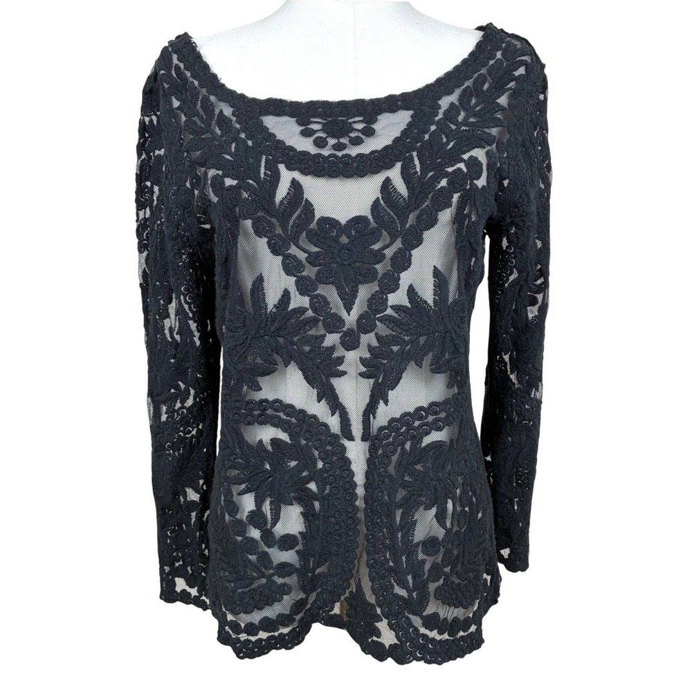 Vintage Express Y2K Top Sz M Lace Sheer Embroidered Whimsigoth Gothic Victorian